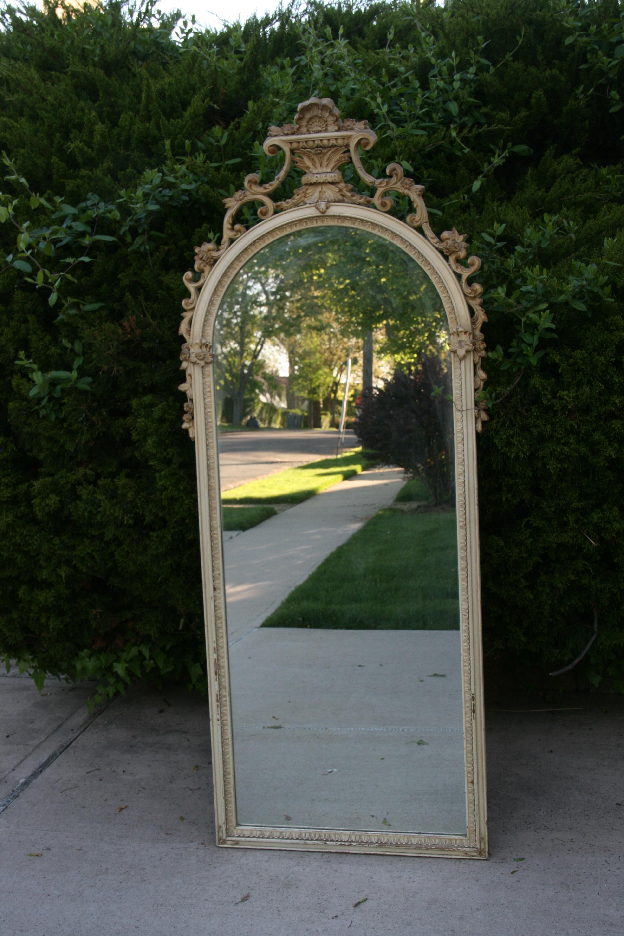 French Full Length Ornate Arch Top Wood and Gesso Mirror, 1920's For Sale 2