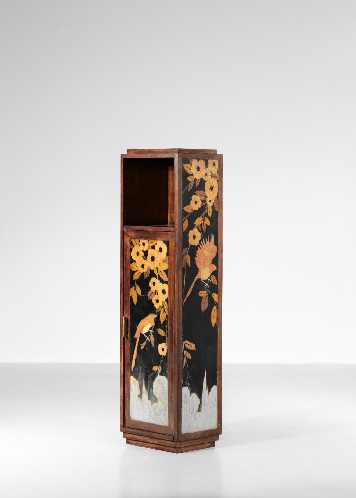 Mid-20th Century French Furniture 1940s Marquetry with Bird Decor Art Deco Cabinet Console