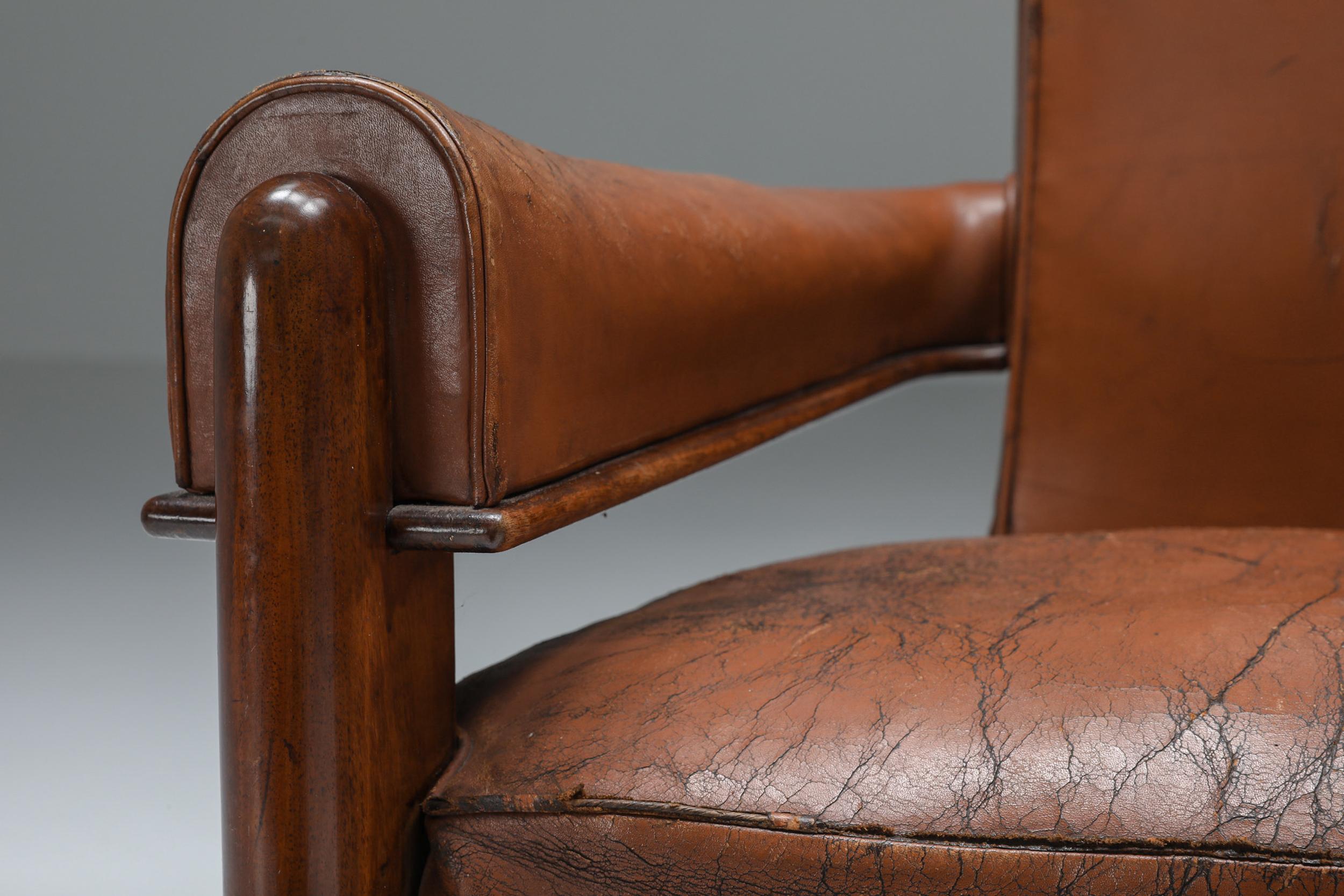 Leather French Furniture Design Armchair, Fauteuil by Léon & Maurice Jallot, 1930's