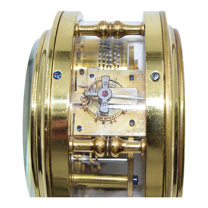 French Fusee Lacquered Brass Original Enamel Dial 8 Day Desk Clock, 1890s 5