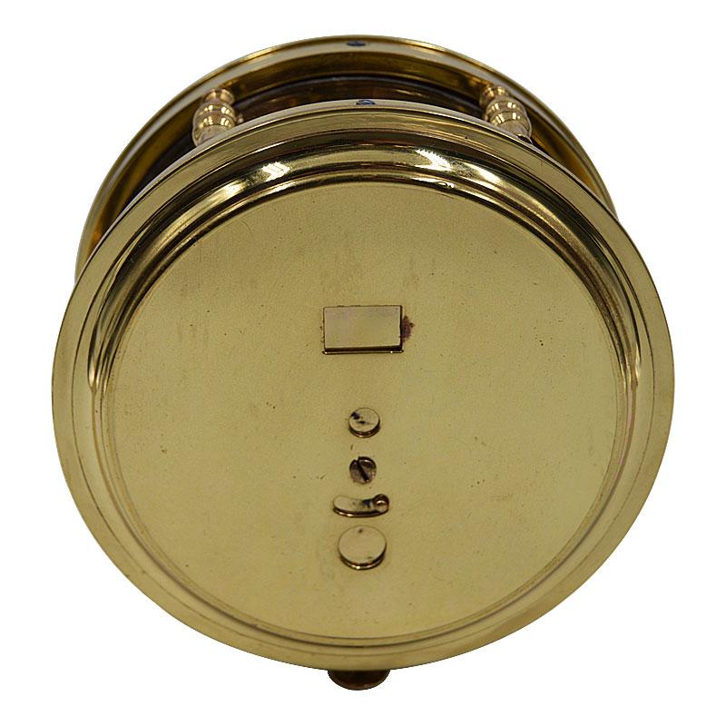 French Fusee Lacquered Brass Original Enamel Dial 8 Day Desk Clock, 1890s 6