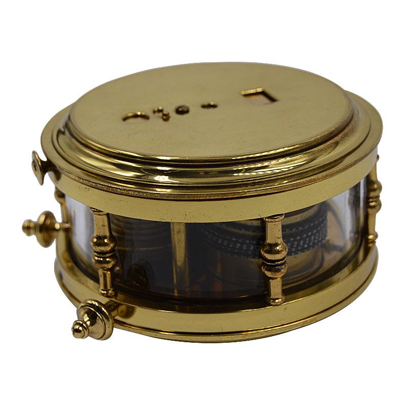 Women's or Men's French Fusee Lacquered Brass Original Enamel Dial 8 Day Desk Clock, 1890s