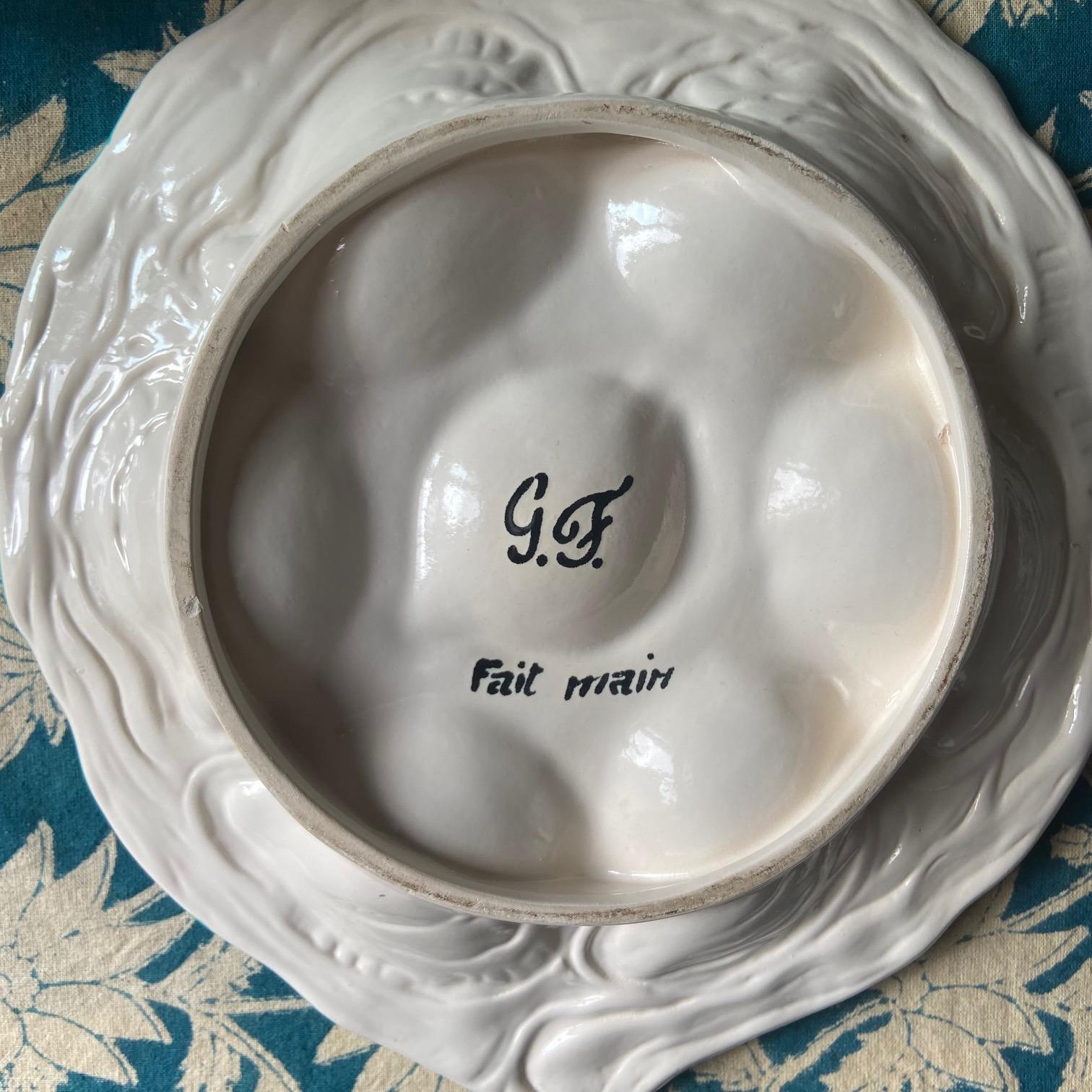 Ceramic French Gabriel Fourmaintraux Majolica Oyster Plates, Mid-Century For Sale