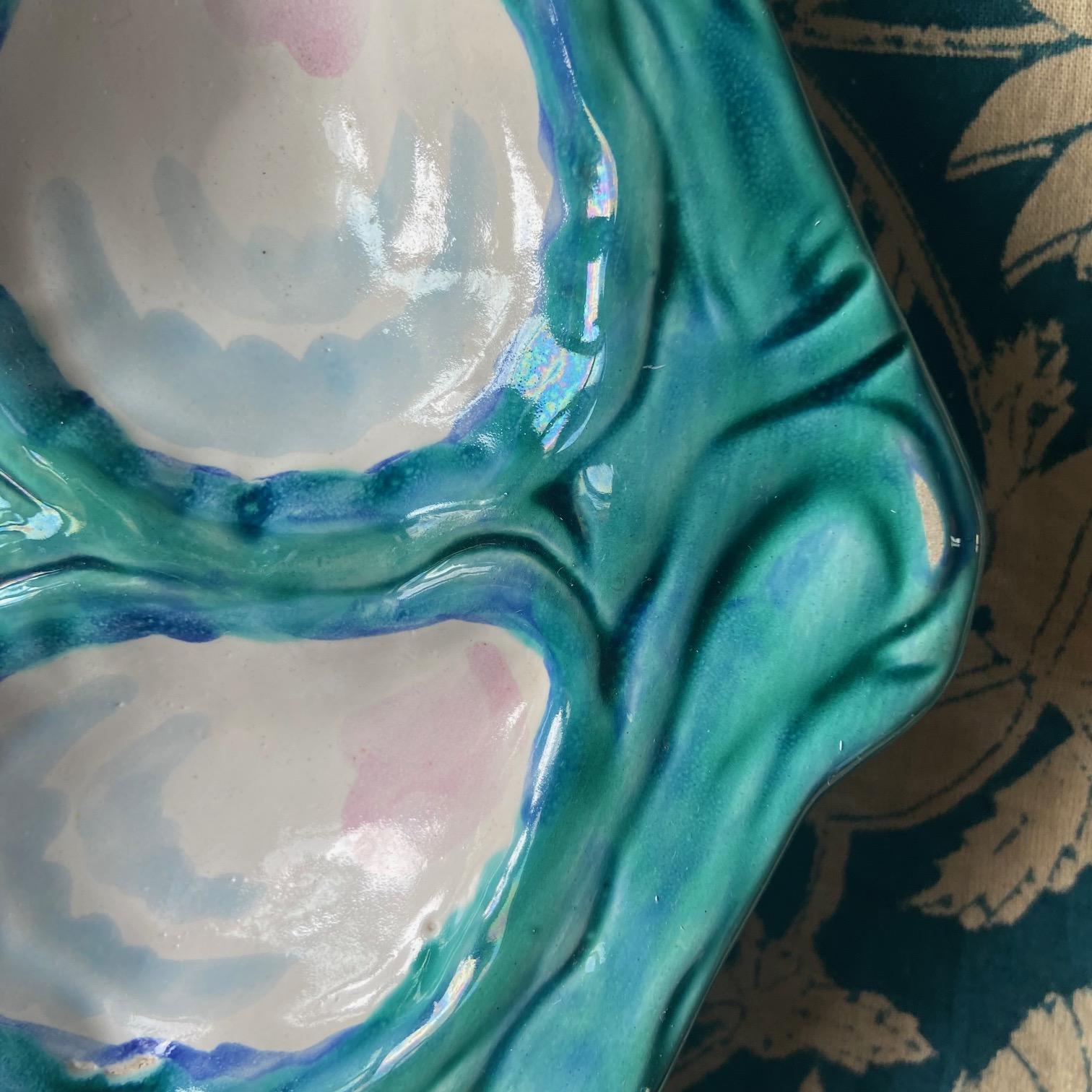 French Gabriel Fourmaintraux Majolica Oyster Plates, Mid-Century For Sale 1
