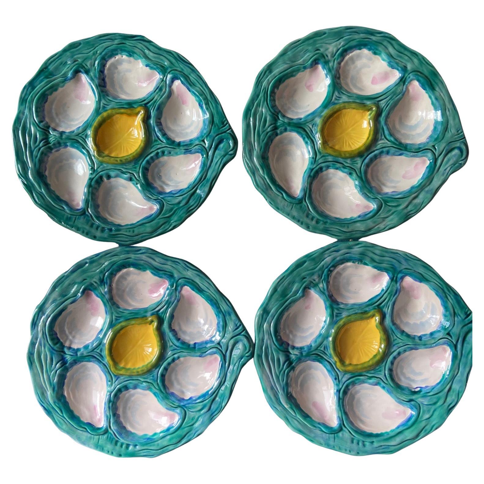 French Gabriel Fourmaintraux Majolica Oyster Plates, Mid-Century For Sale