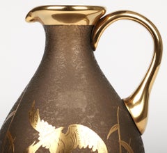 French Galle or Daum Attributed Textured & Gilded Glass Jug with Heron