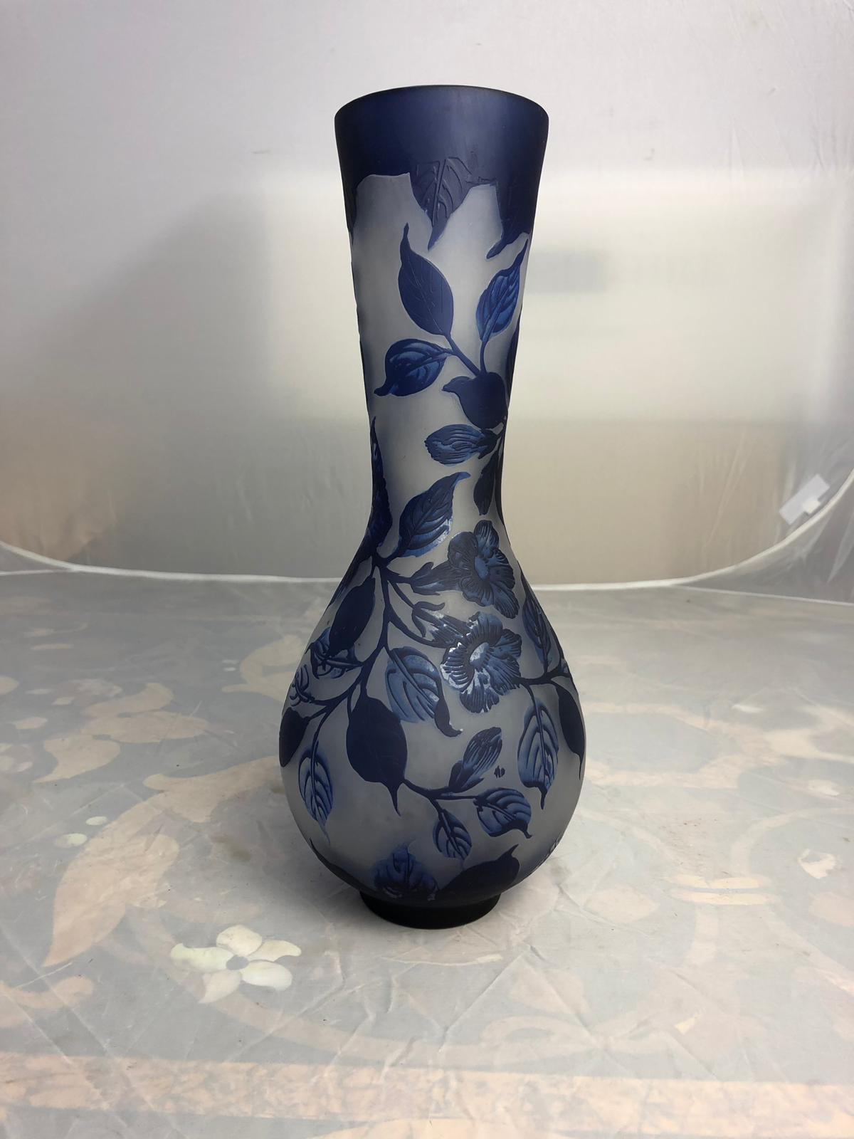 Fired French Gallé Vase, Art Deco Nouveau Cameo Style, 20th Century For Sale