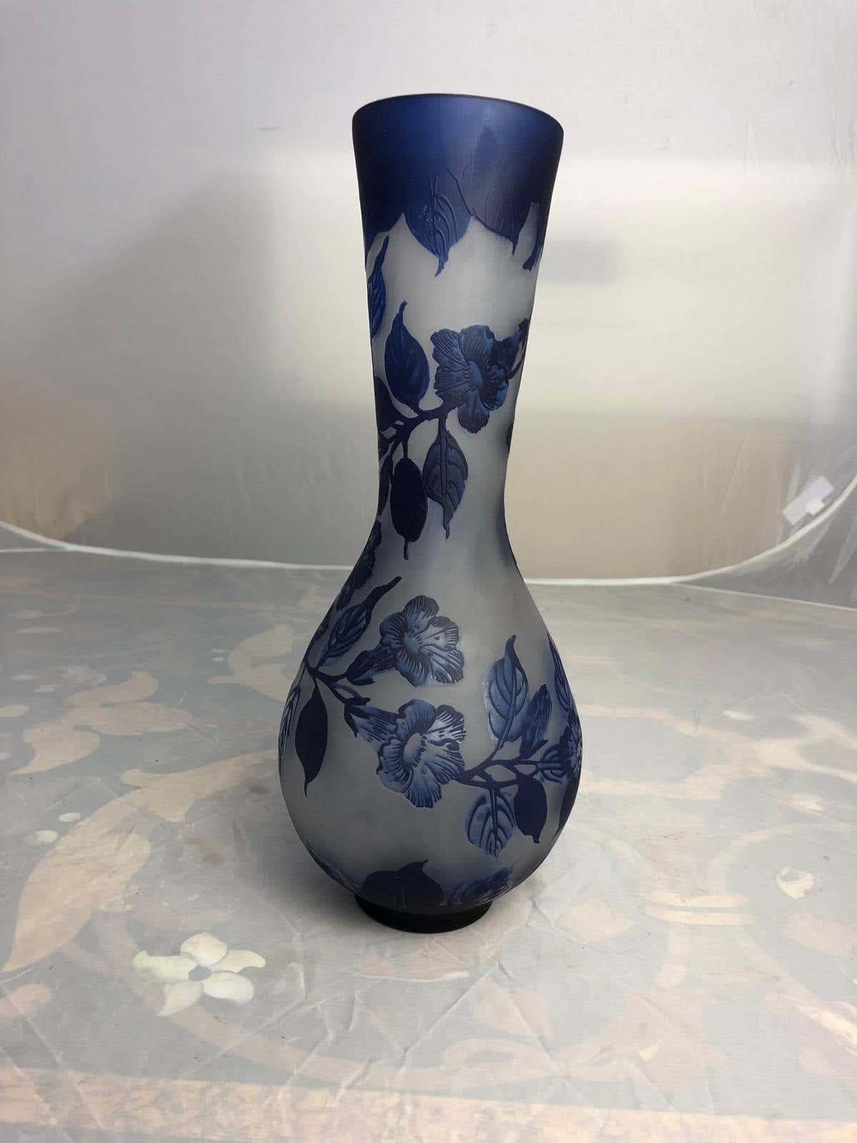 Glass French Gallé Vase, Art Deco Nouveau Cameo Style, 20th Century