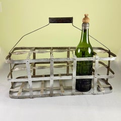 French Galvanized Zinc 10 Compartment Wine Bottle Carrier