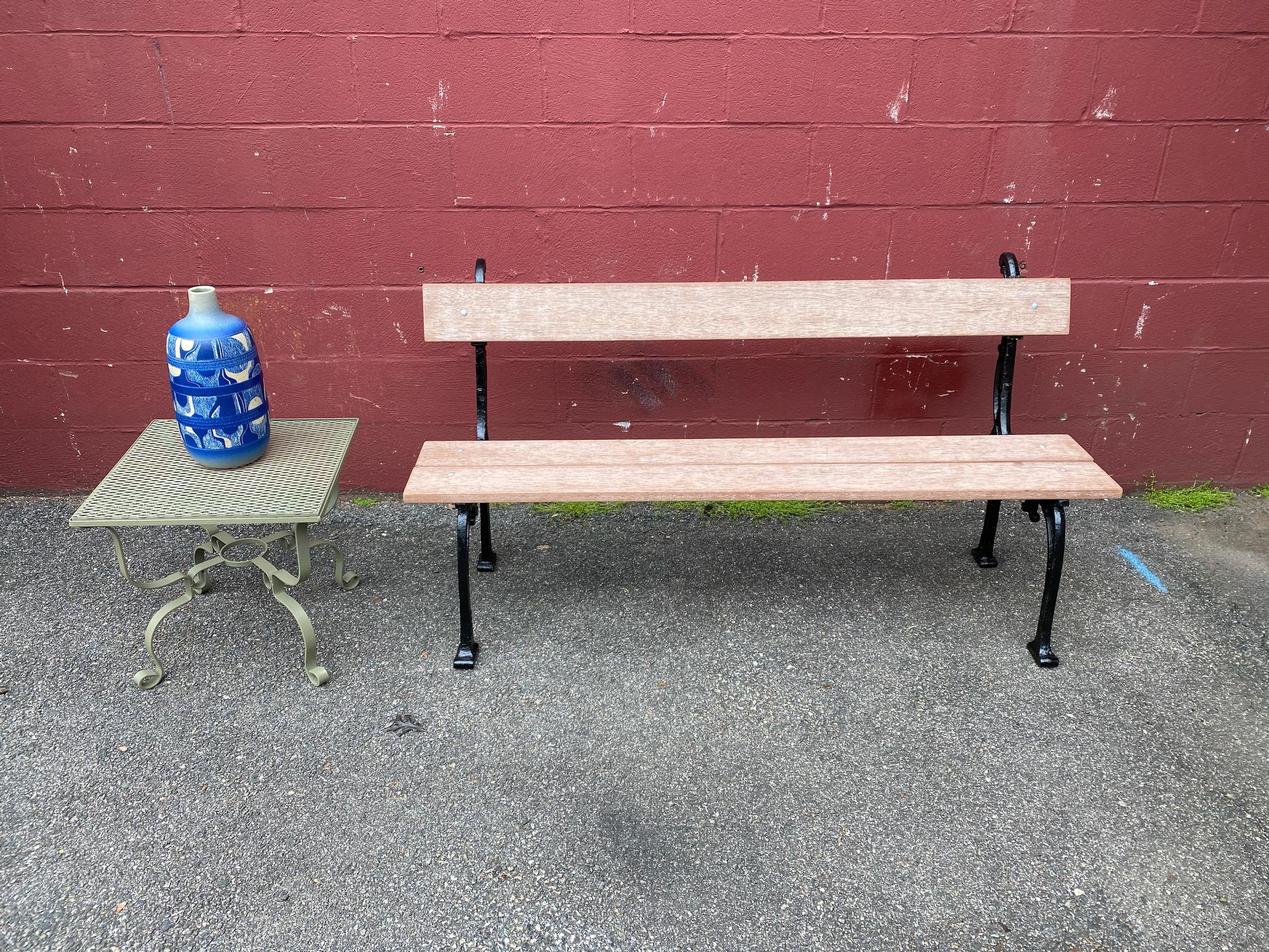 French Garden Bench with Mahogany Wood Planks For Sale 1