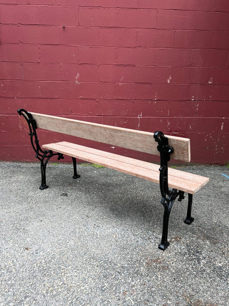 French Garden Bench with Mahogany Wood Planks For Sale at 1stDibs