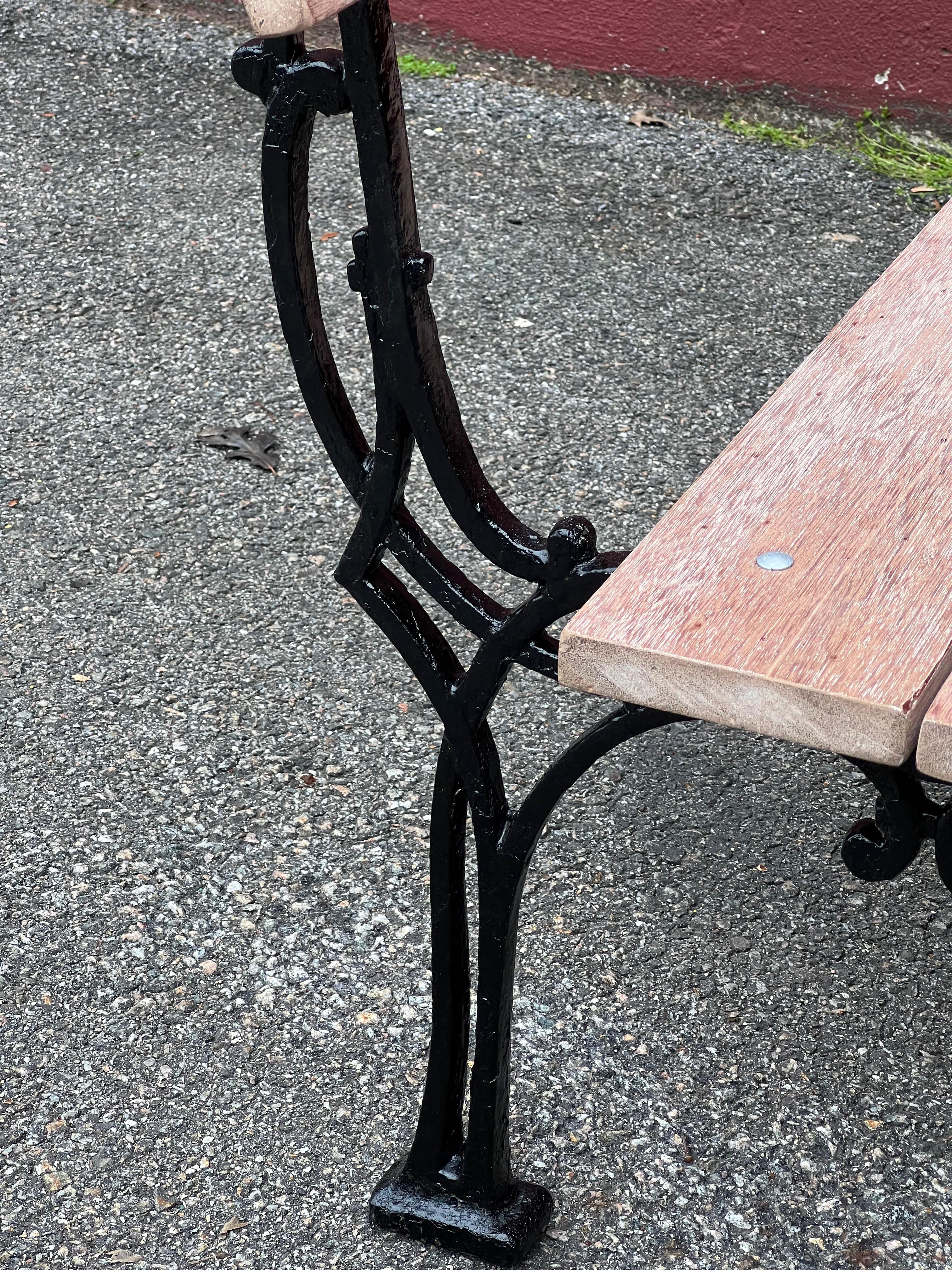 Iron French Garden Bench with Mahogany Wood Planks For Sale