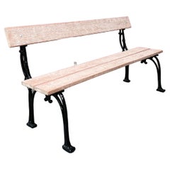 Vintage French Garden Bench with Mahogany Wood Planks