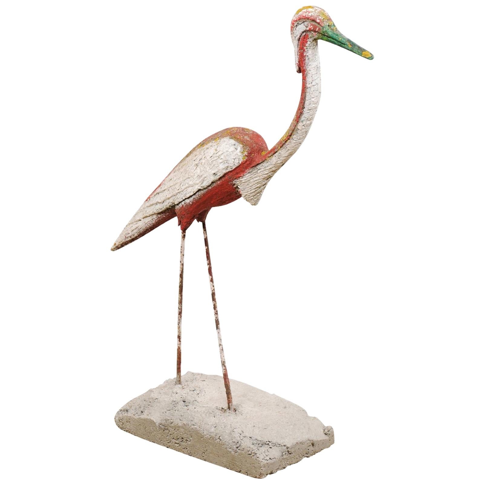 French Garden Bird Statue of a Walking Crane, Stands For Sale