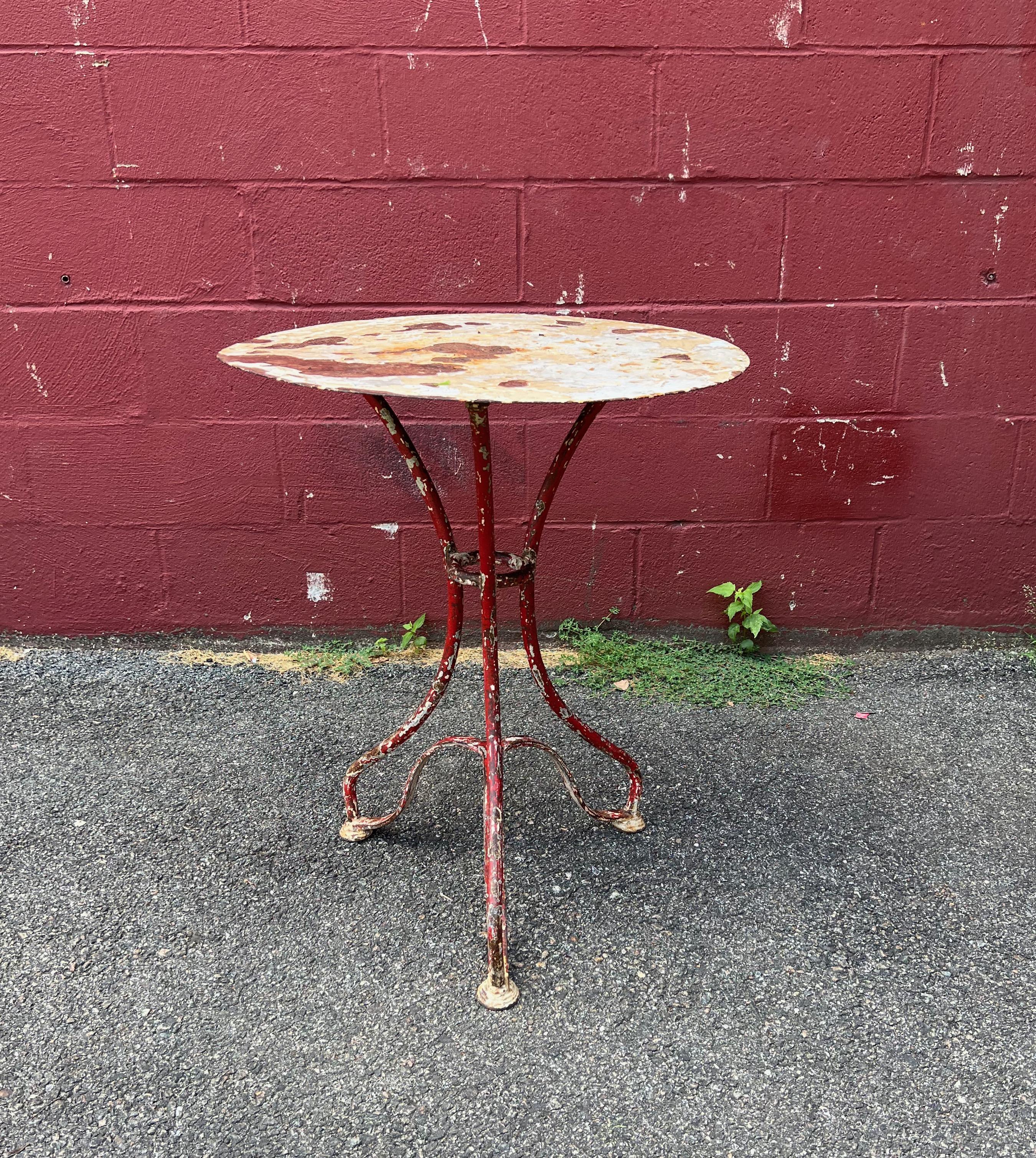 French Provincial French Garden Bistro Table in Distressed Paint For Sale