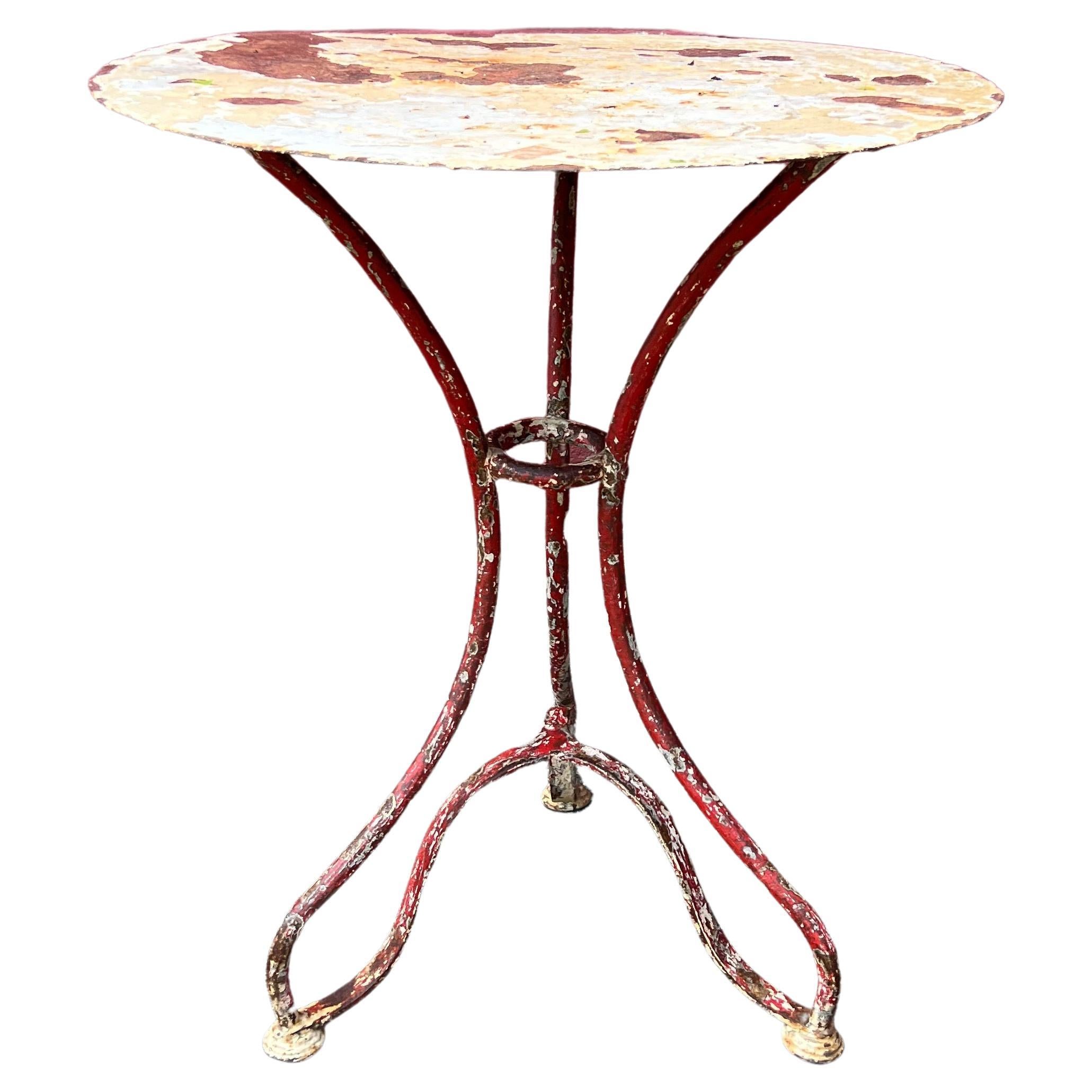 French Garden Bistro Table in Distressed Paint For Sale