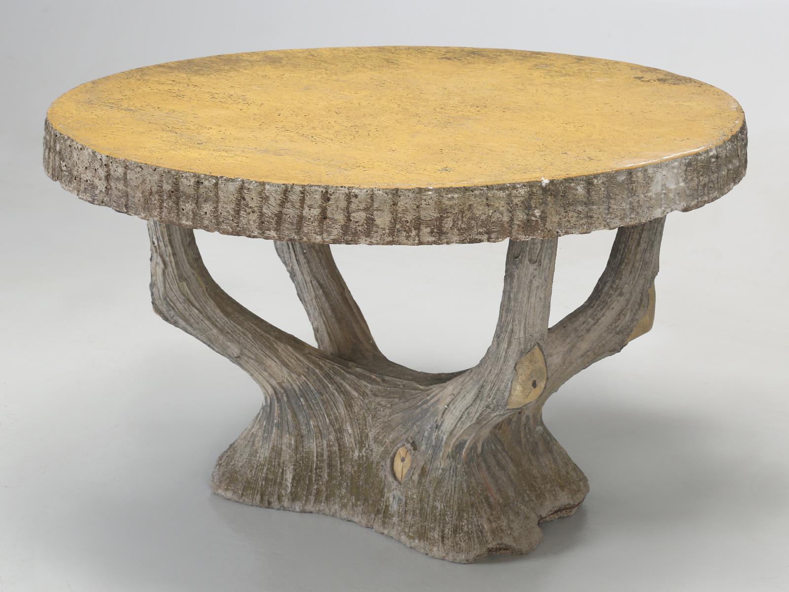 French Garden Faux Bois Concrete Table and '4' Armchairs In Good Condition In Chicago, IL