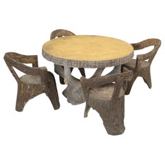 French Garden Faux Bois Concrete Table and '4' Armchairs