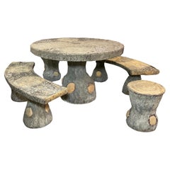 Antique French Garden Faux Bois Table