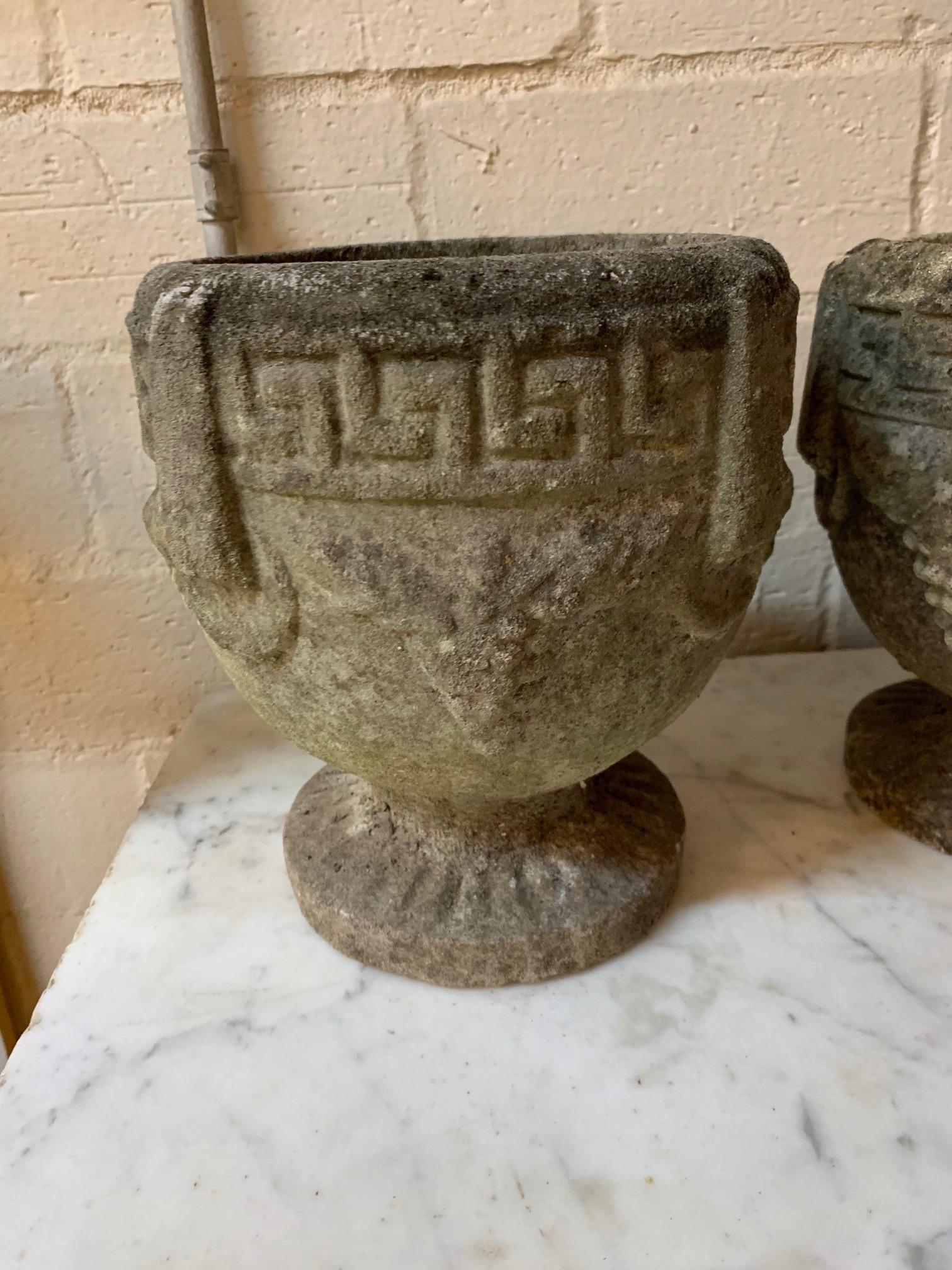 20th Century French Garden Planters with a Greek Key Pattern