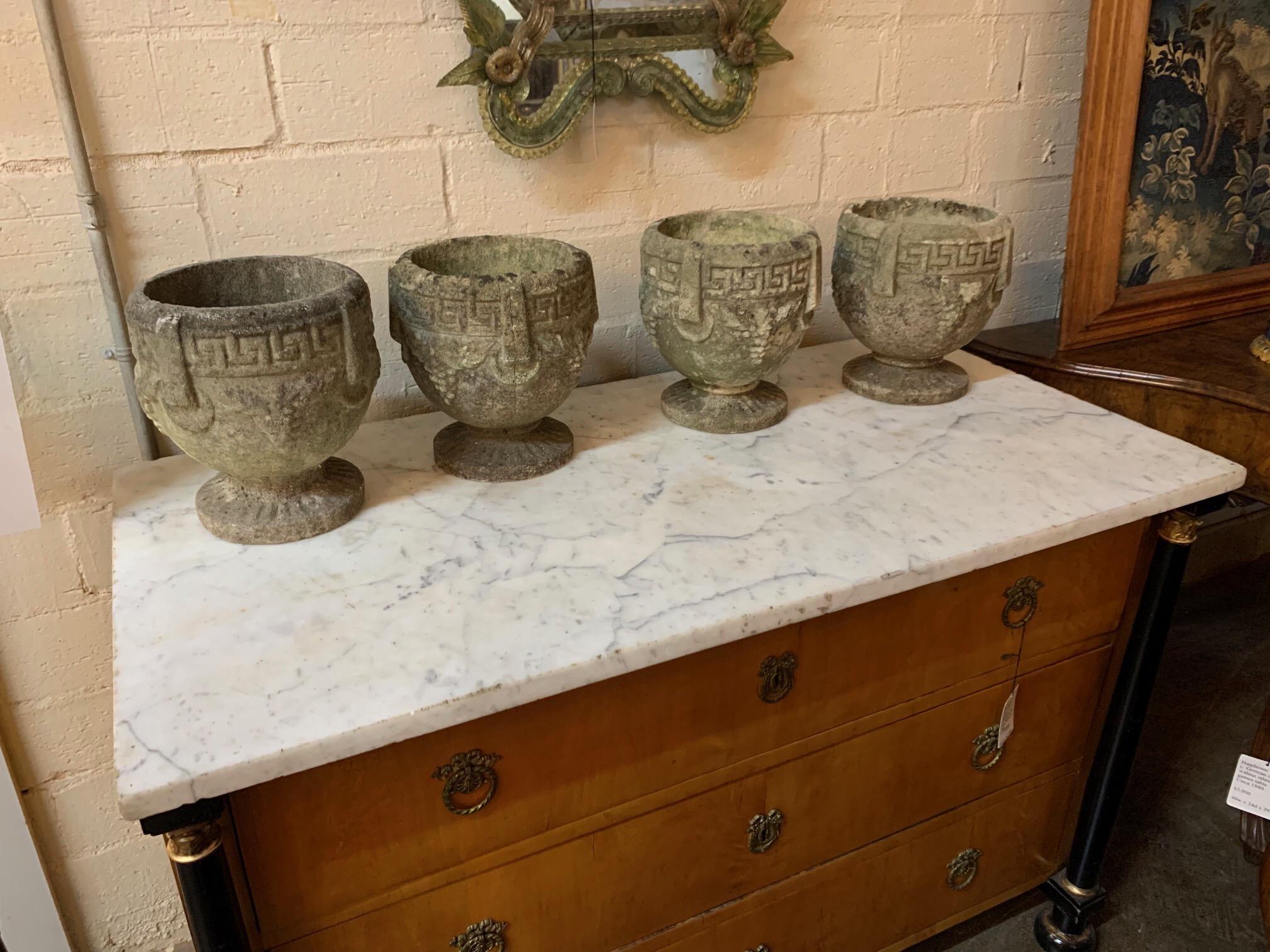 Cement French Garden Planters with a Greek Key Pattern