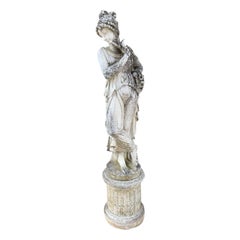 Antique French Garden Sculpture on Plinth, Early 20th Century