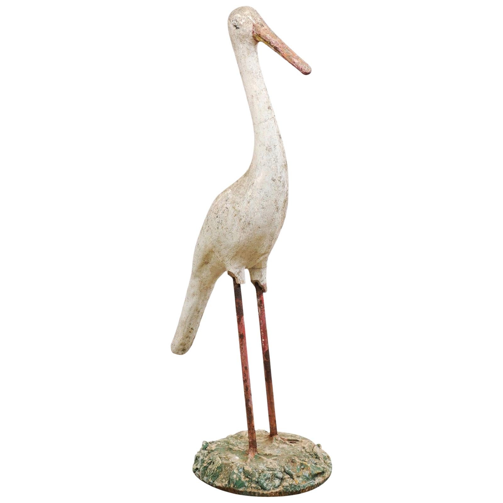 French Garden Statue of a Standing Crane