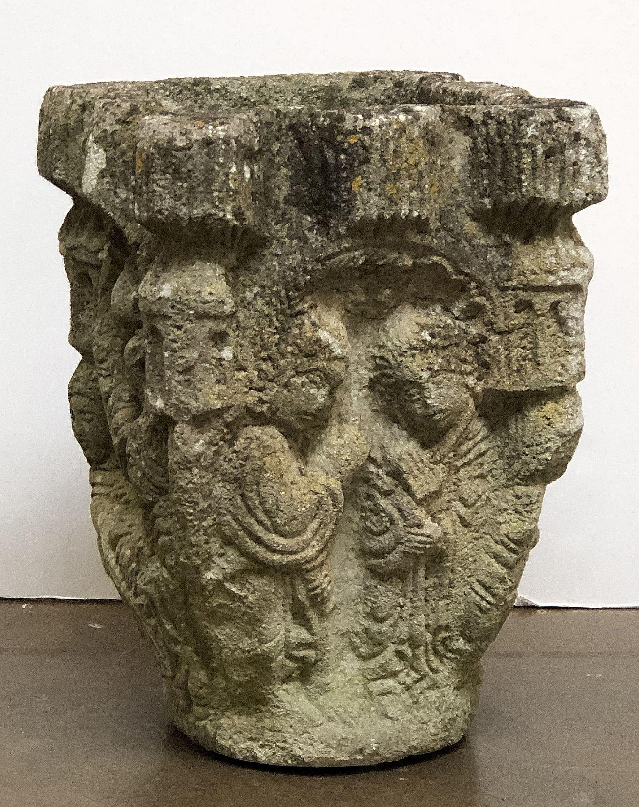 French Garden Stone Pot with Figural Relief 6