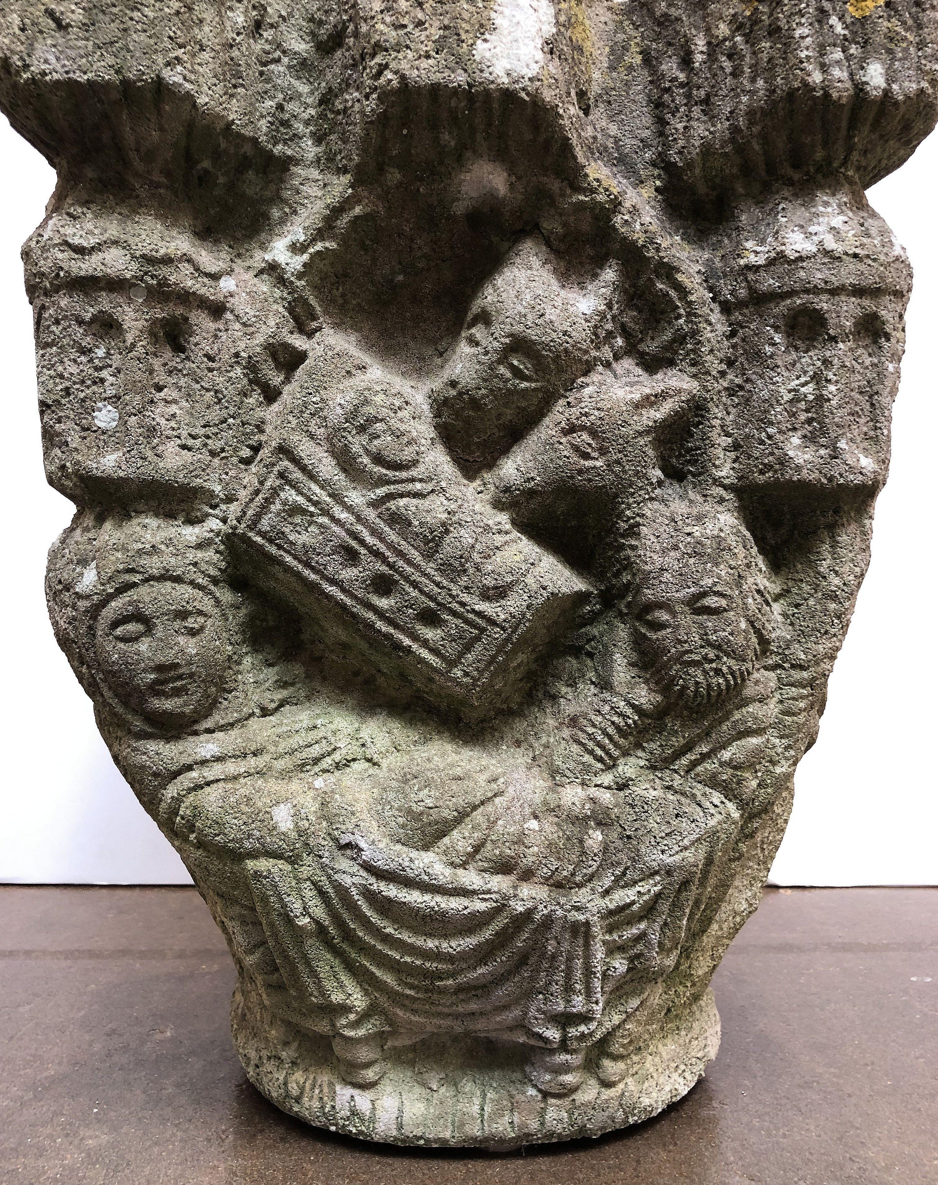 French Garden Stone Pot with Figural Relief 8