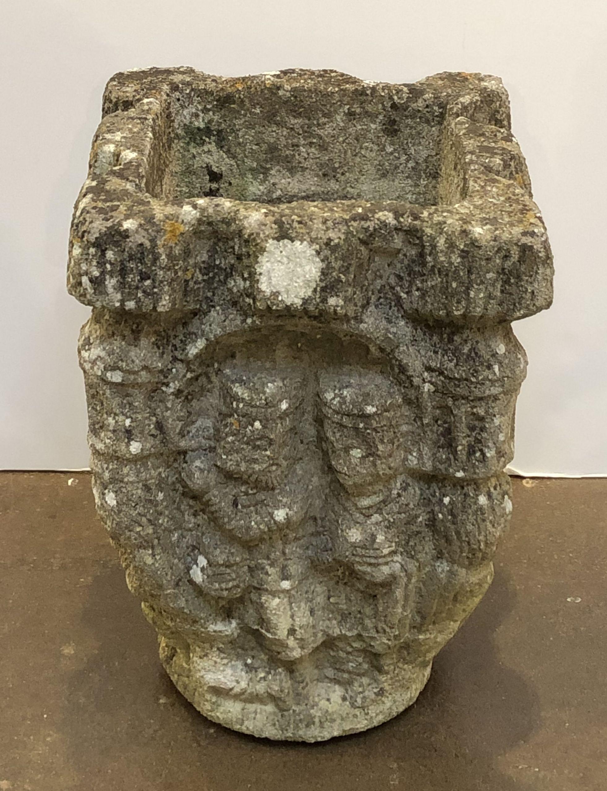French Garden Stone Pot with Figural Relief 9