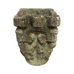 French Garden Stone Pot with Figural Relief
