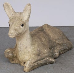 French Garden Stone Statue of a Reclining Deer or Fawn