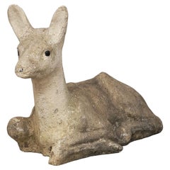 French Garden Stone Statue of a Reclining Deer or Fawn
