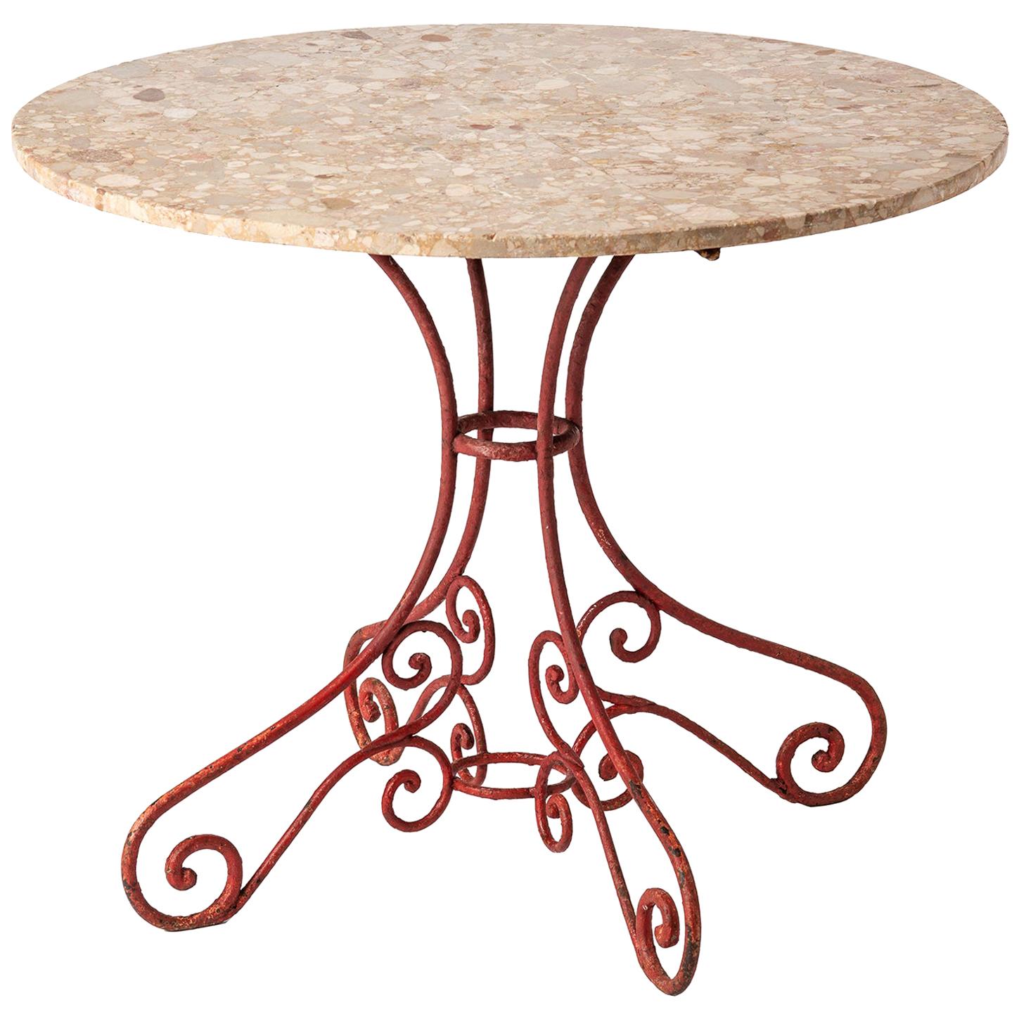 French Garden Table with Antique Wrought Iron Base, circa 1900 For Sale