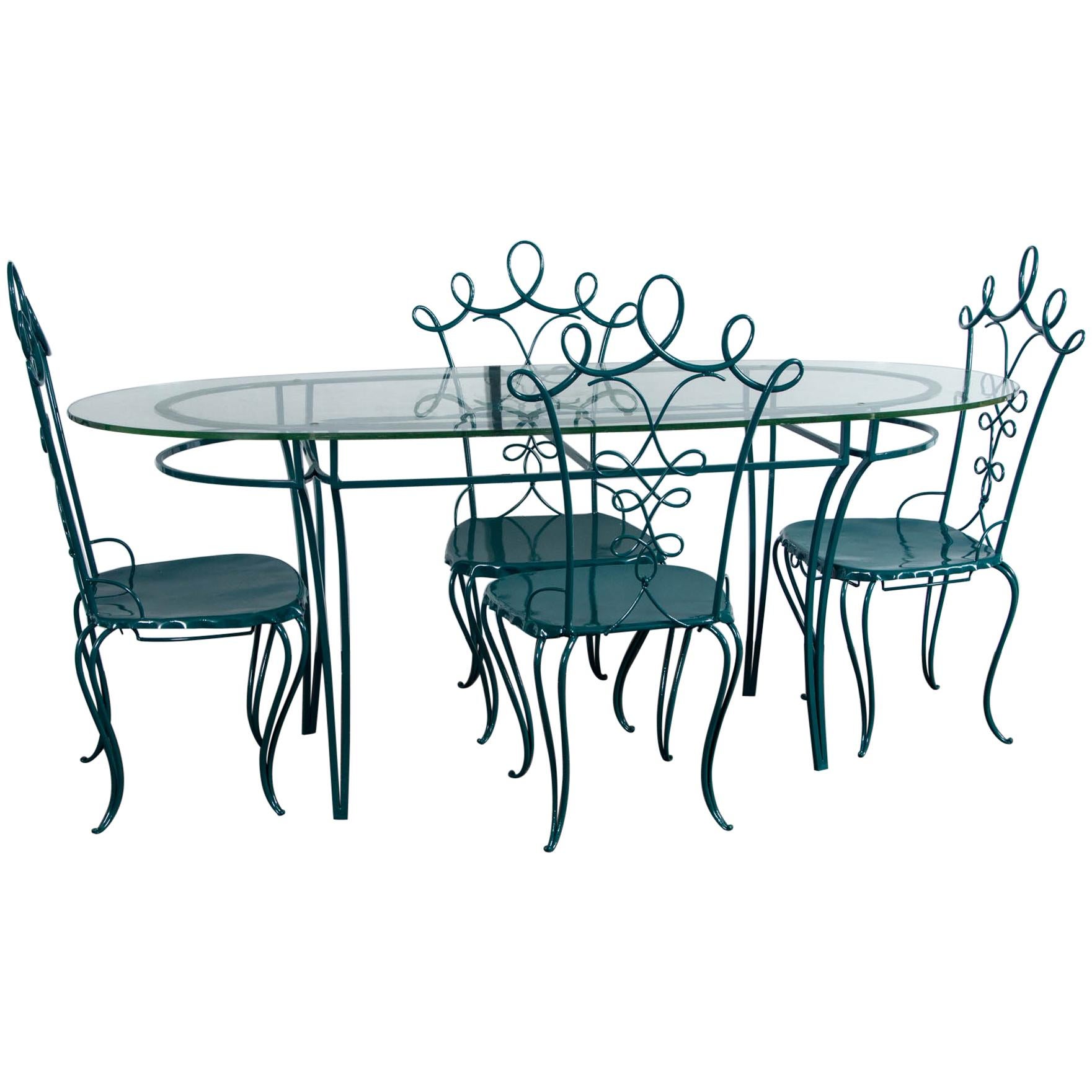 French Garden Table with Four Chairs After René Prou