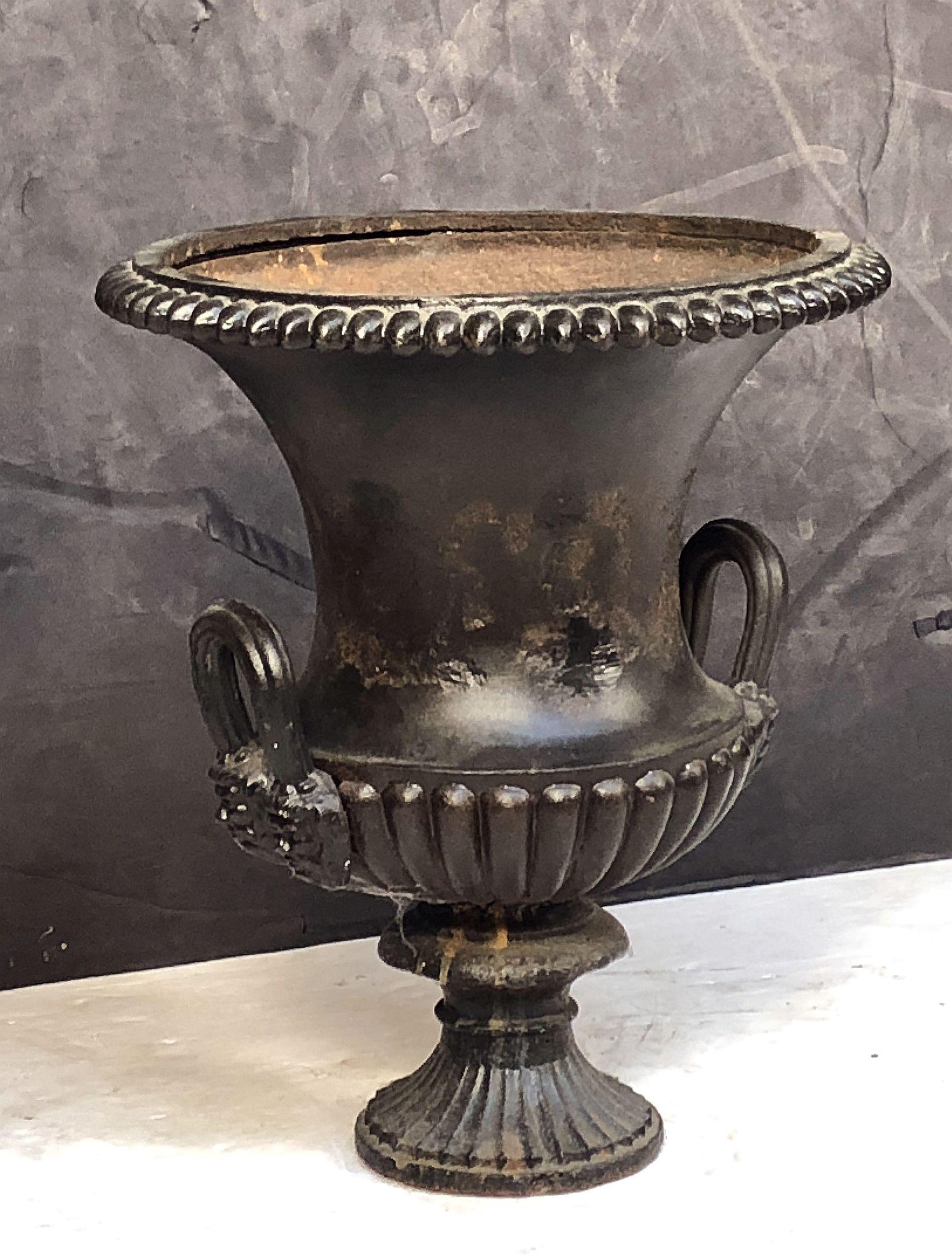 French Garden Urn or Planter Pot of Cast Iron in the Classical Style In Good Condition For Sale In Austin, TX