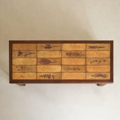 French Garrigue Ceramic Mahogany Coffee Table Attributed to Roger Capron, 1960s