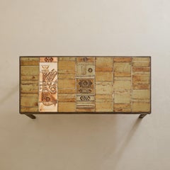 French Garrigue Ceramic Tile Coffee Table with Bird Motif by Roger Capron, 1960s