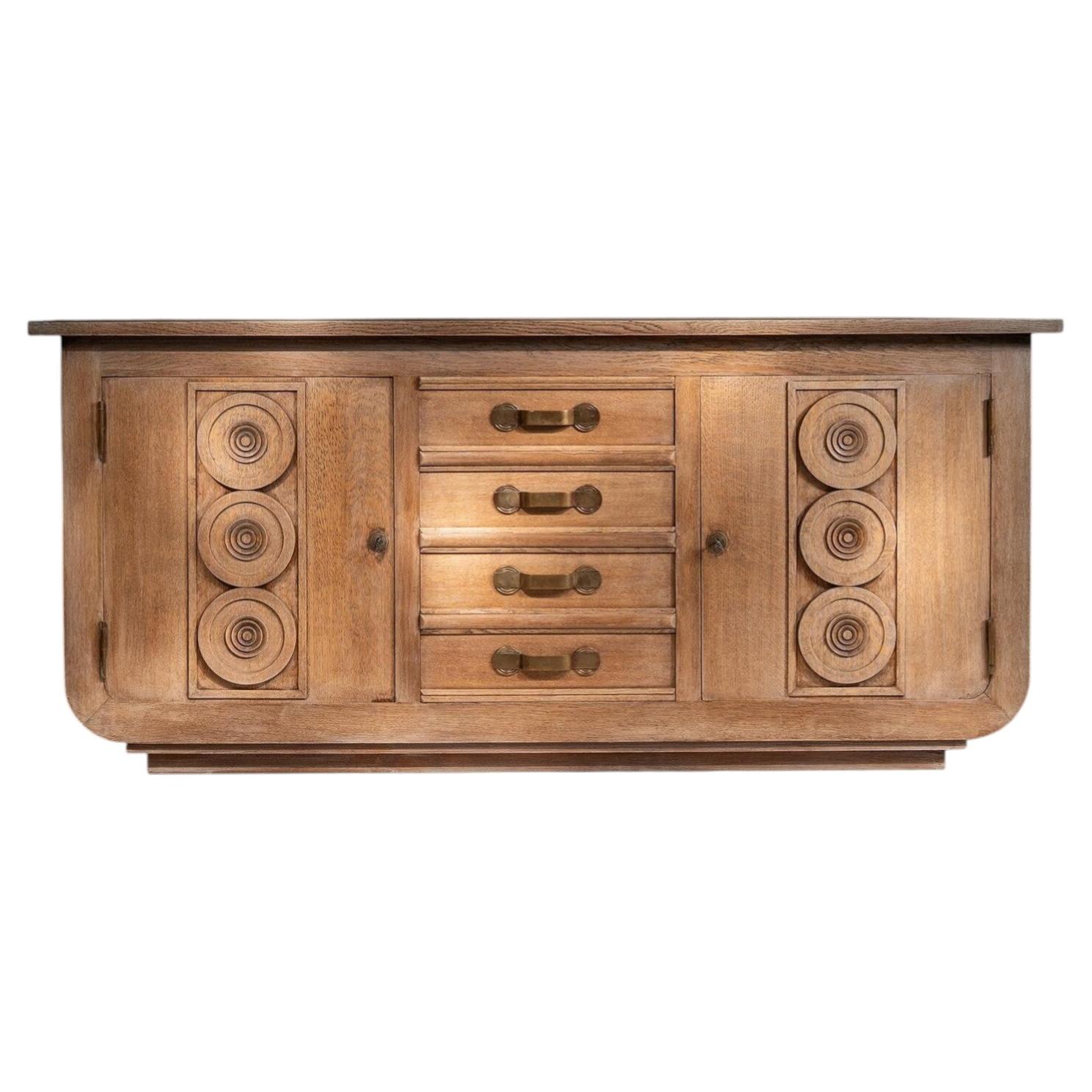 French Gaston Poisson Art Deco Oak Sideboard Buffet 1940.