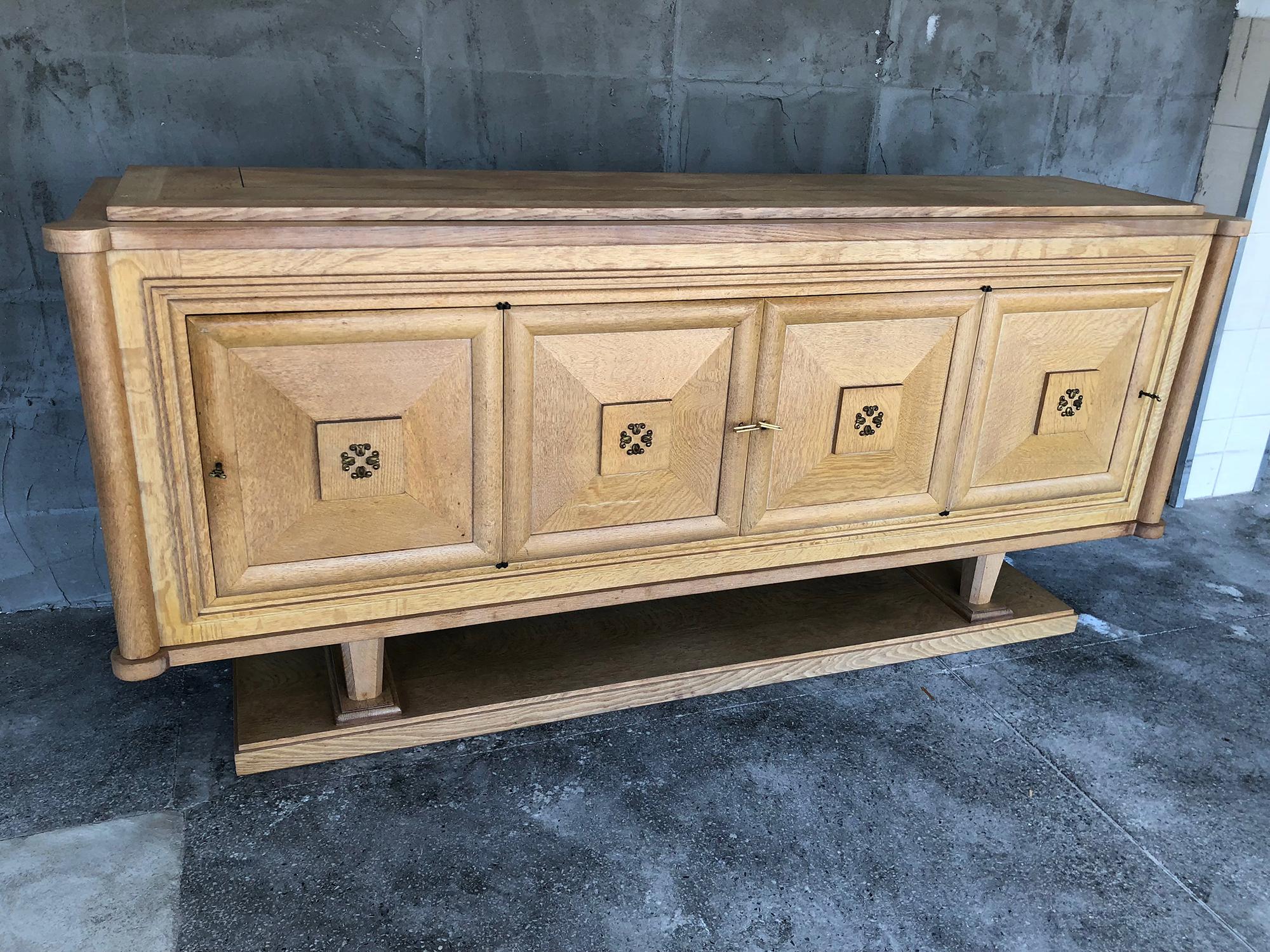 French Gaston Poisson Cerused Oak Art Deco Sideboard  For Sale 9