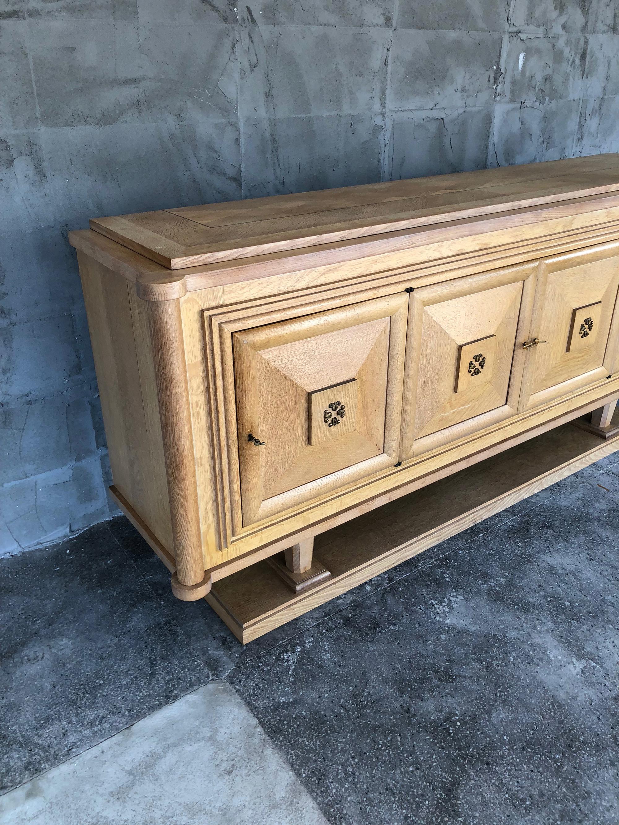 French Gaston Poisson Cerused Oak Art Deco Sideboard  For Sale 10