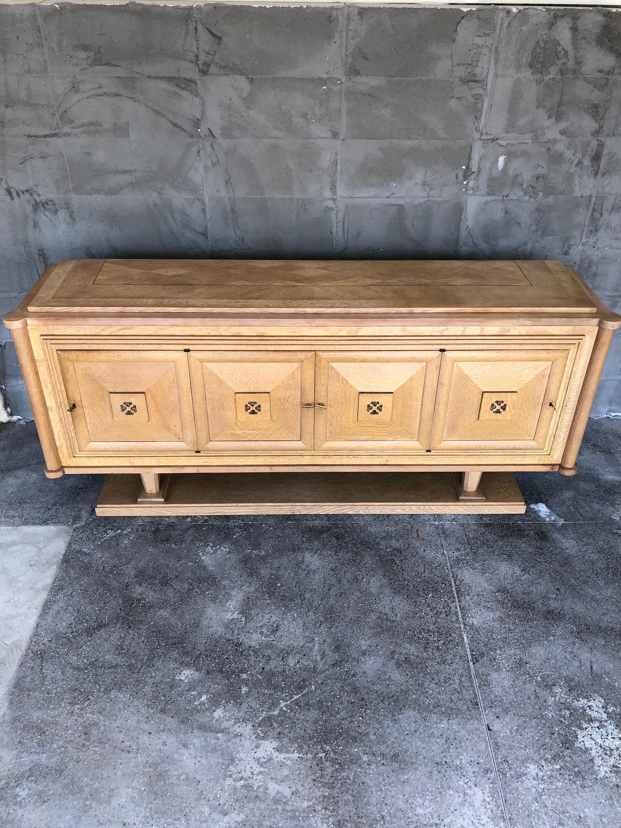 French Gaston Poisson Cerused Oak Art Deco Sideboard  For Sale 12