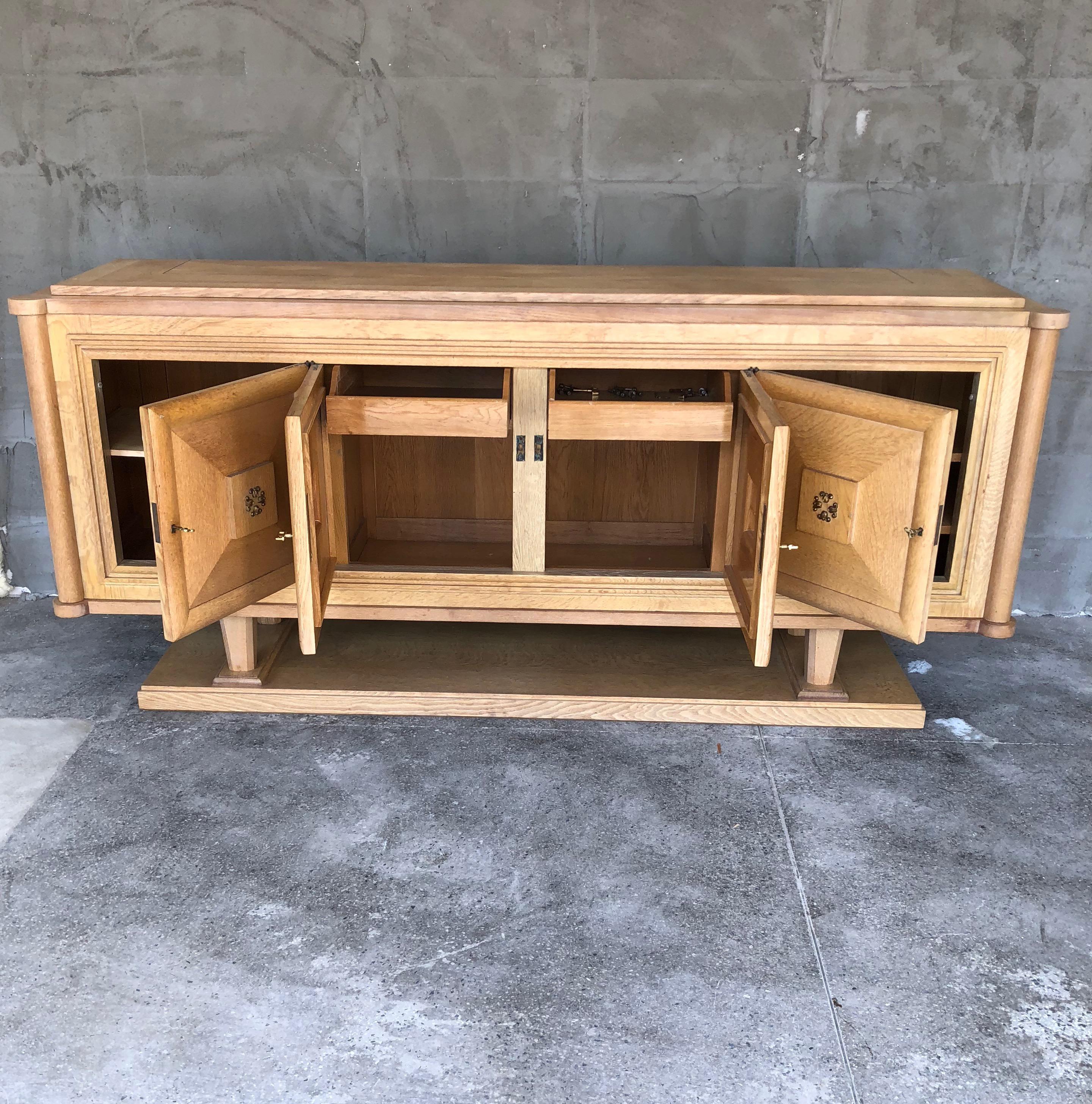 French Gaston Poisson Cerused Oak Art Deco Sideboard  For Sale 16