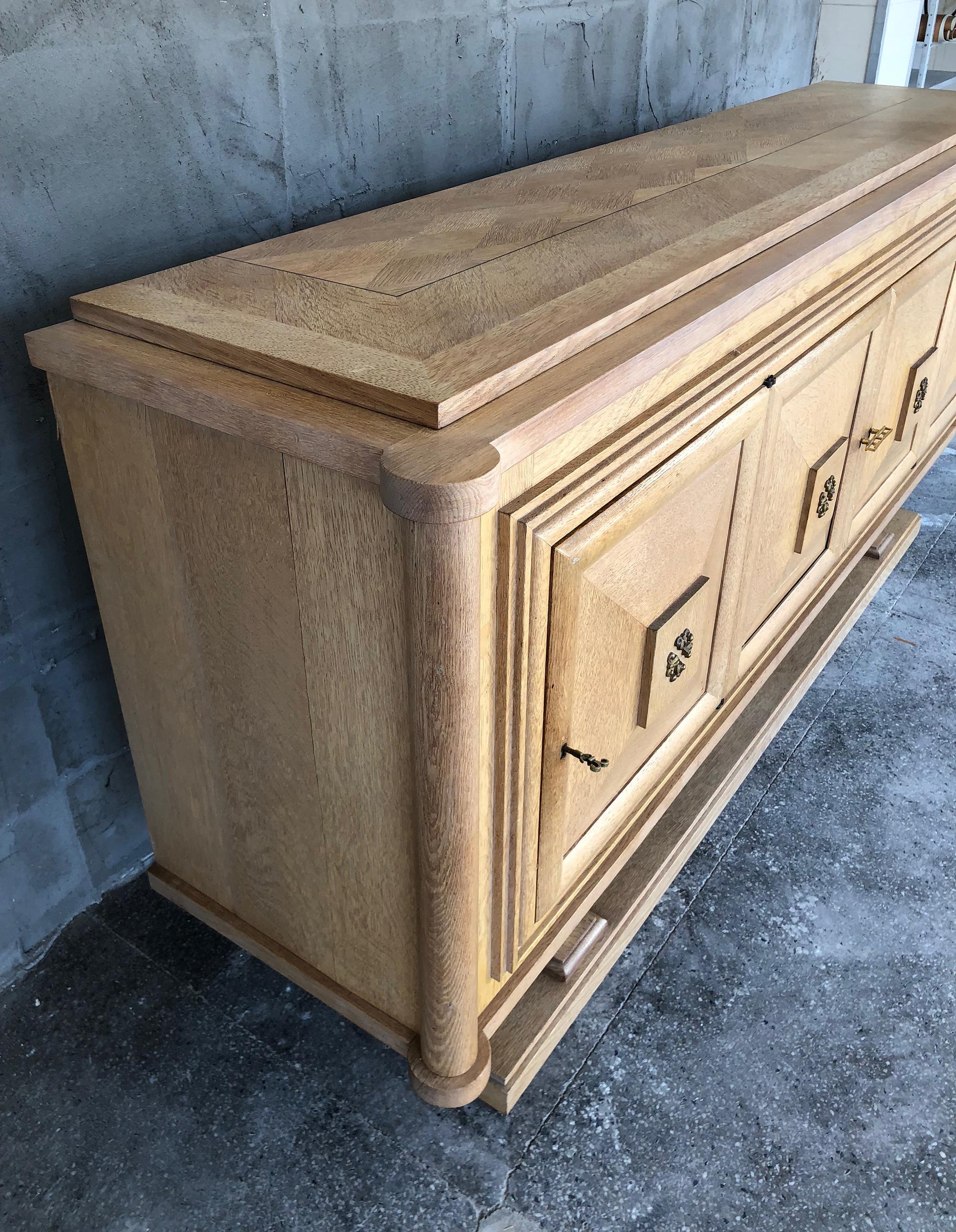 Mid-20th Century French Gaston Poisson Cerused Oak Art Deco Sideboard  For Sale
