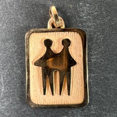 French Gemini Starsign Zodiac 18K Yellow Gold Charm Medal Pendant