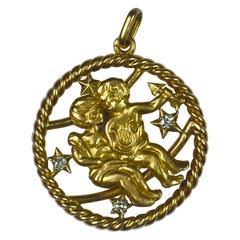 French Gemini Zodiac Gold Diamond Pendant Charm