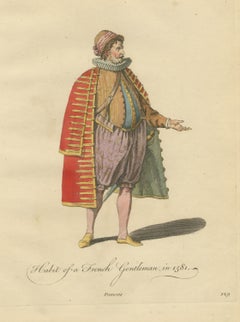 French Gentleman in 1581 with a Braided Red Coat, Jefferys Costume Plate, 1757