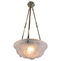 French Geometric Art Deco Chandelier / Pendant by David Guéron 1930 Signed Degue
