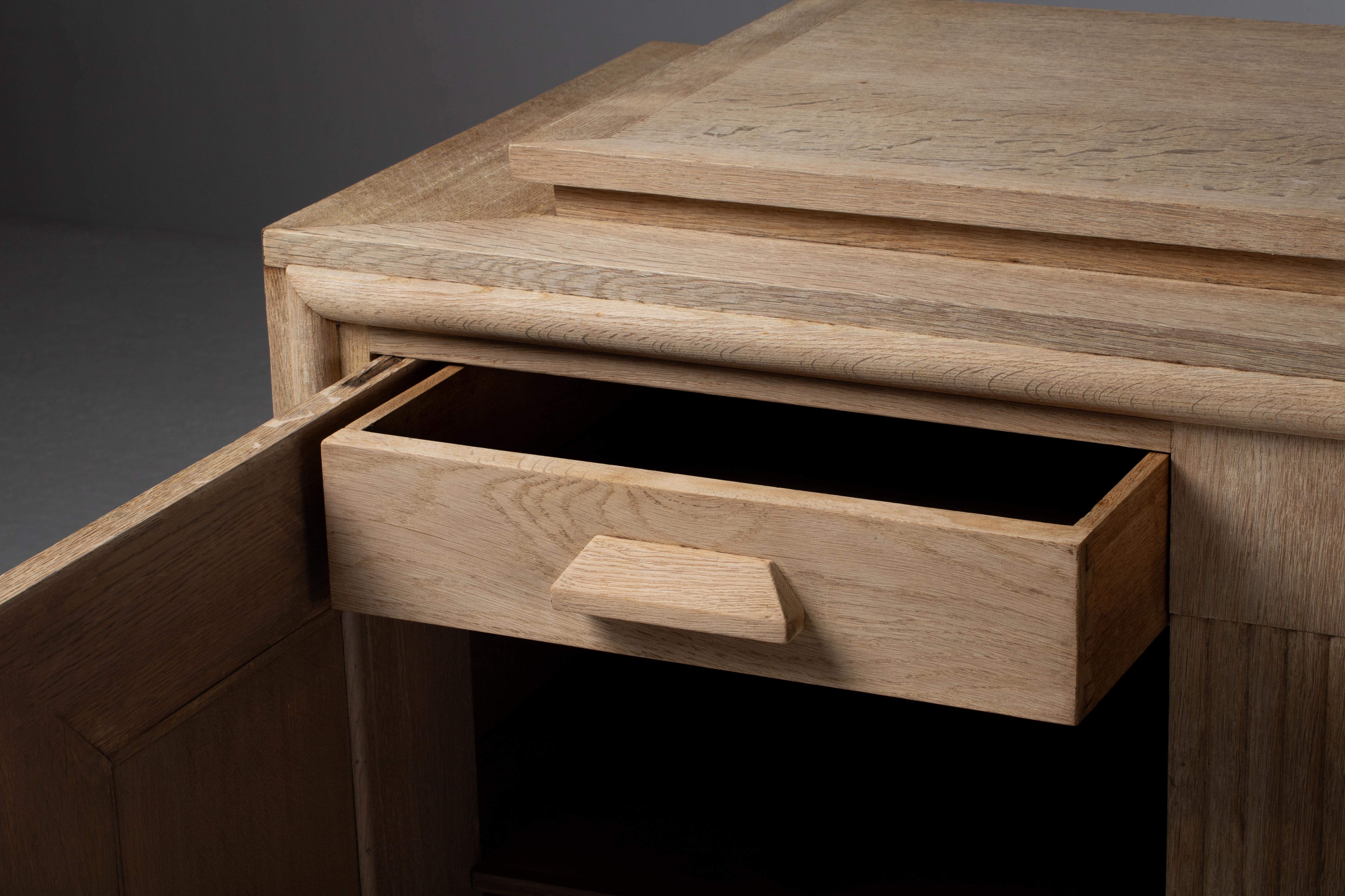 Brutalist French Geometric Sideboard in Bleached Oak, 1950s