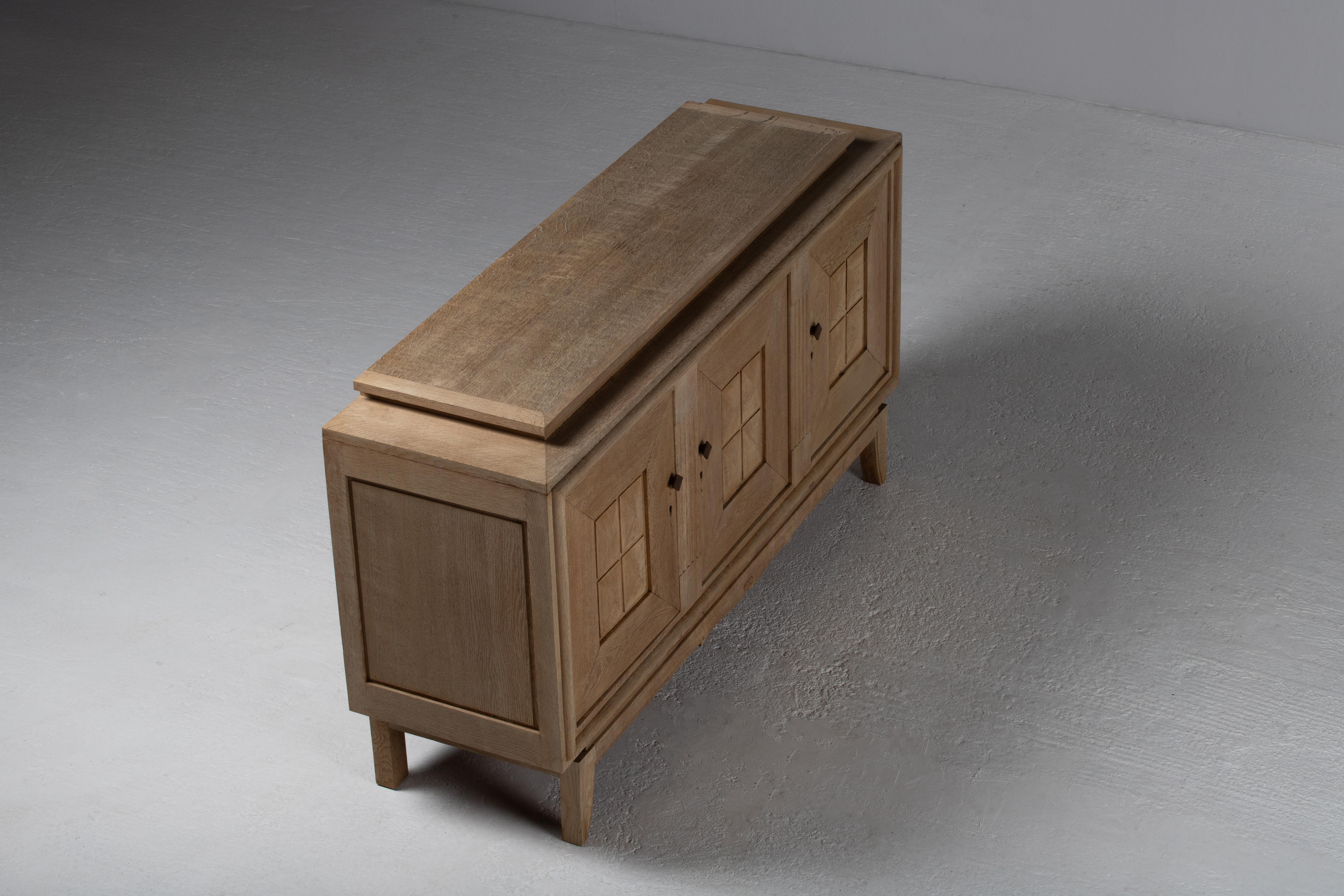 French Geometric Sideboard in Bleached Oak, 1950s 2
